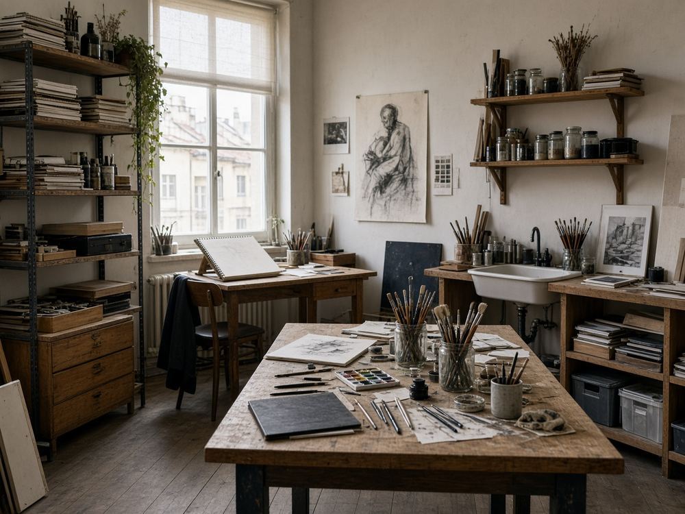 About the Adult art / drawing / painting studio studio at Tabouoverm Atelier